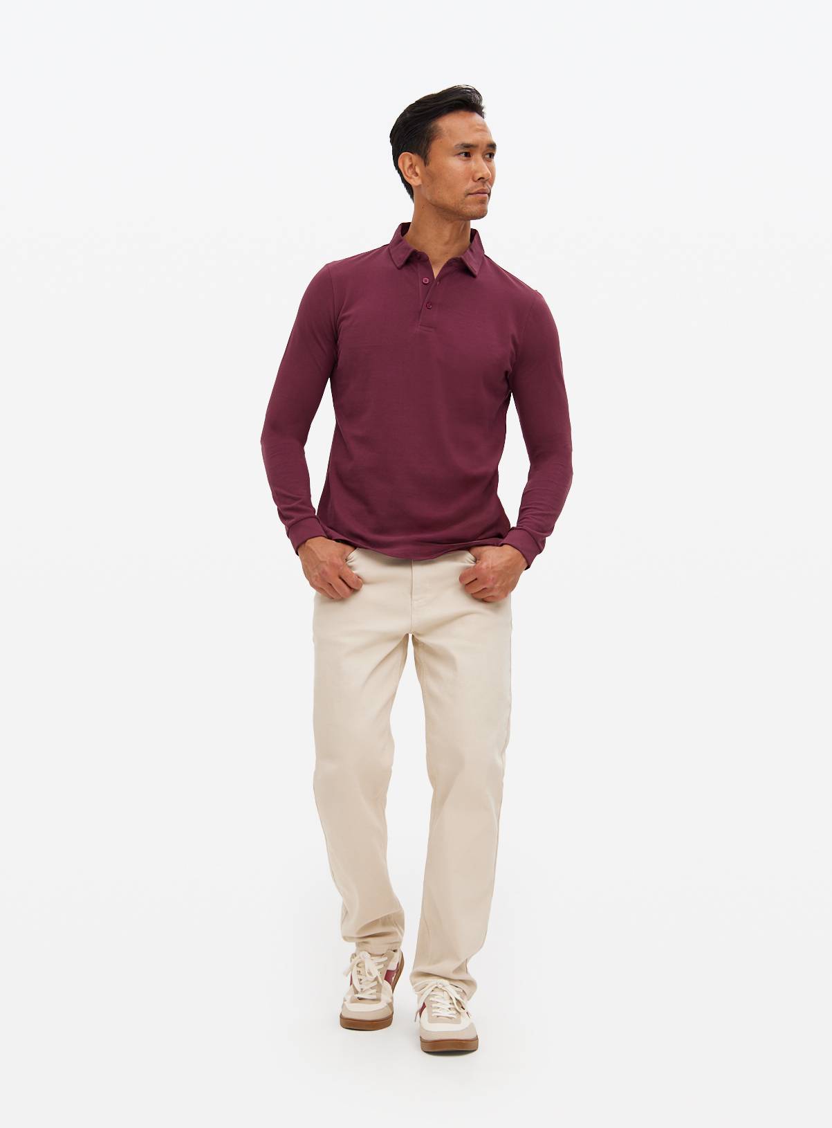 Dark Red Long Sleeve Pique Polo Shirt XL - Image 2